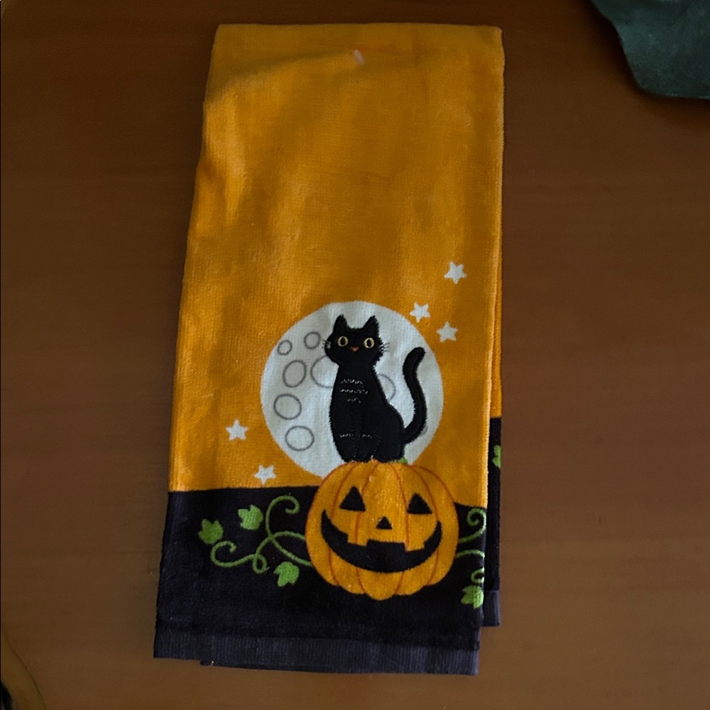 Halloween Cat and Pumpkin Kitchen Towel